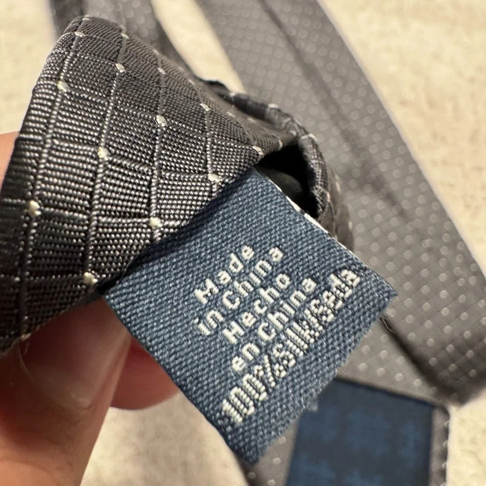 Ryan Seacrest Distinction Tie Gray Micro Check 100%‎ Silk Casual Rockabilly
